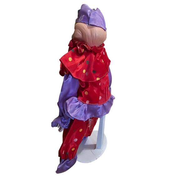 Vintage Porcelain Clown Doll Purple & Red Polka Dot Collectible Circus Figurine - Picture 7 of 9